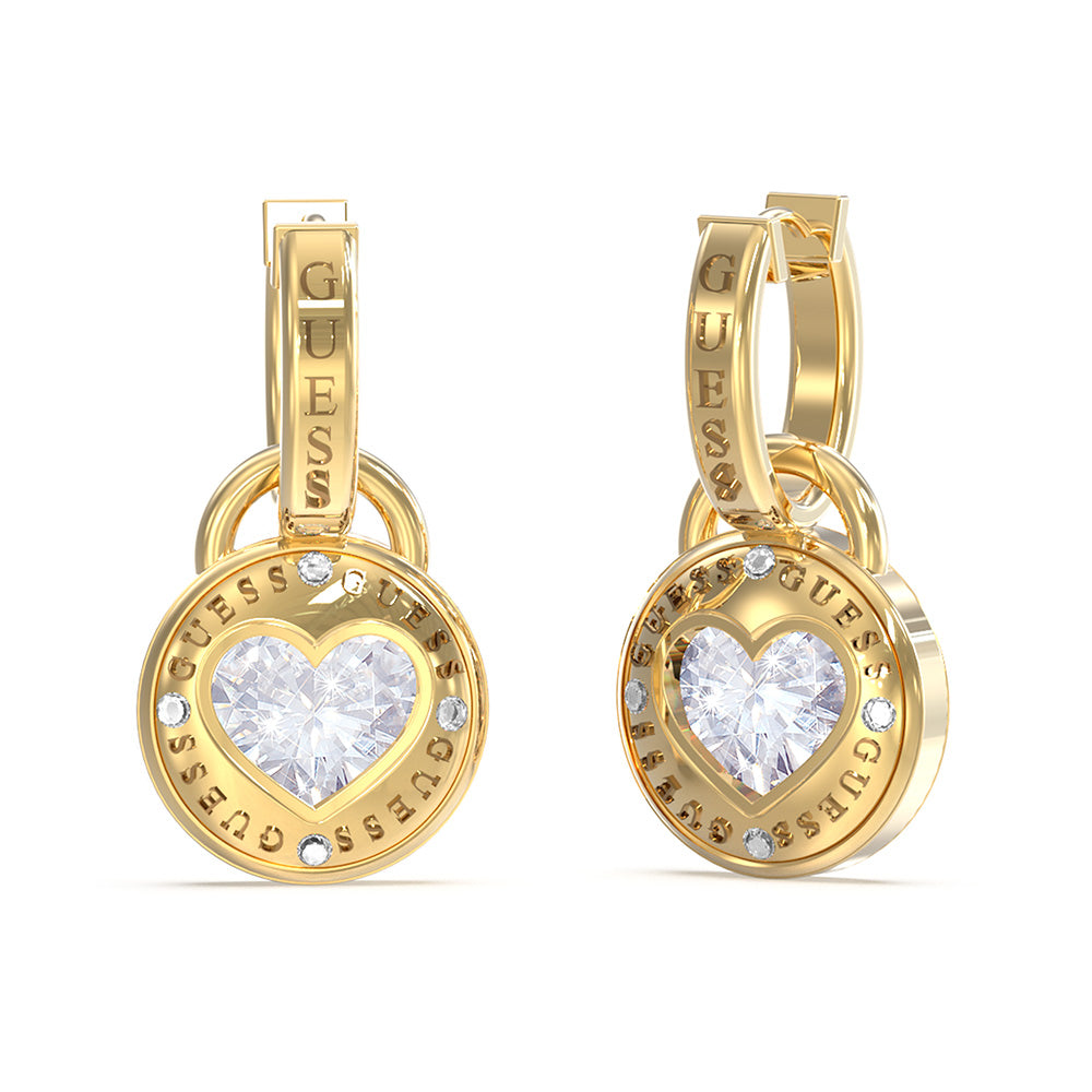 Guess Stainless Steel Gold Plated 26mm Heart Huggies Earrings