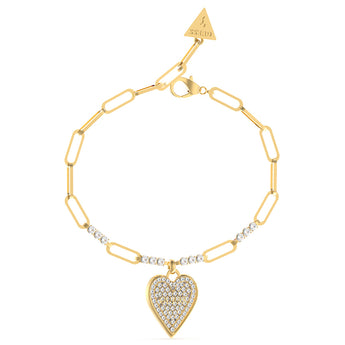 Guess Stainless Steel Gold Plated Pave Heart Crystal Bracelet