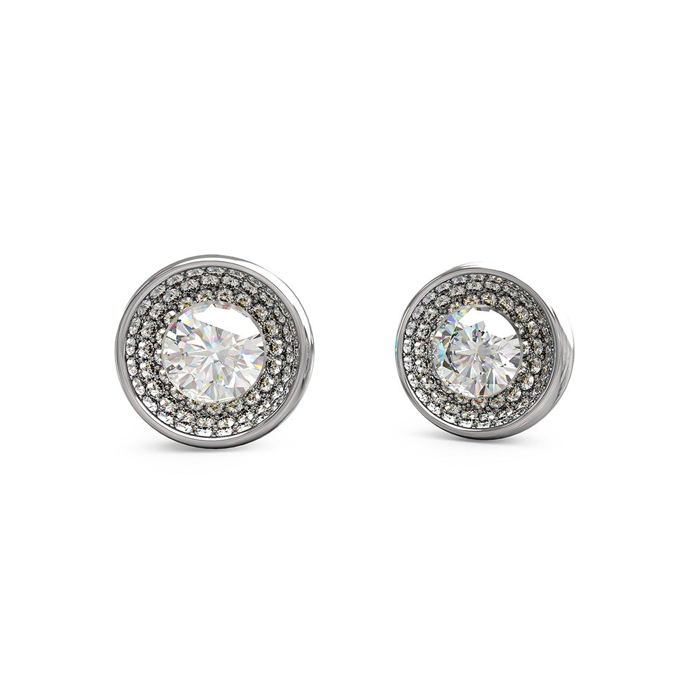 Guess Stainless Steel Rhodium Plated 12mm Solitaire Stud Earrings