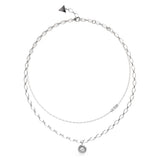 Guess Stainless Steel Rhodium Plated Solitaire 15-17" Double Chain
