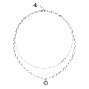 Guess Stainless Steel Rhodium Plated Solitaire 15-17" Double Chain