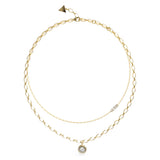 Guess Stainless Steel Gold Plated Solitaire 15-17" Double Chain