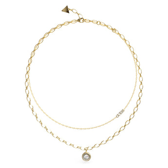 Guess Stainless Steel Gold Plated Solitaire 15-17" Double Chain
