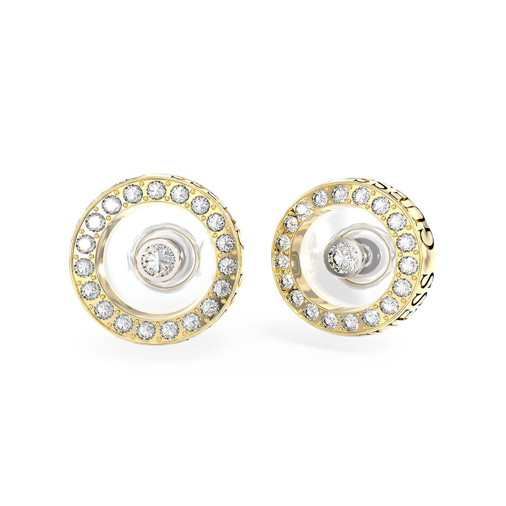 Guess Stainless Steel Gold Plated 12mm Pave Circle Stud Earrings