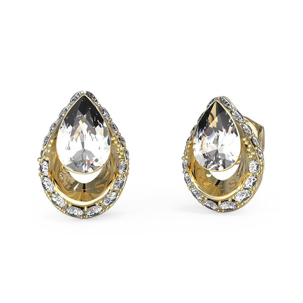 Guess Stainless Steel Gold Plated 11mm Crystal Drop Stud Earrings