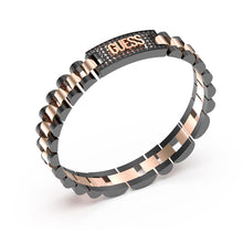 Load image into Gallery viewer, Guess Mens Jewellery Stainless Steel Rose Gold Plated 10mm Pave Tag Empire Bracelet