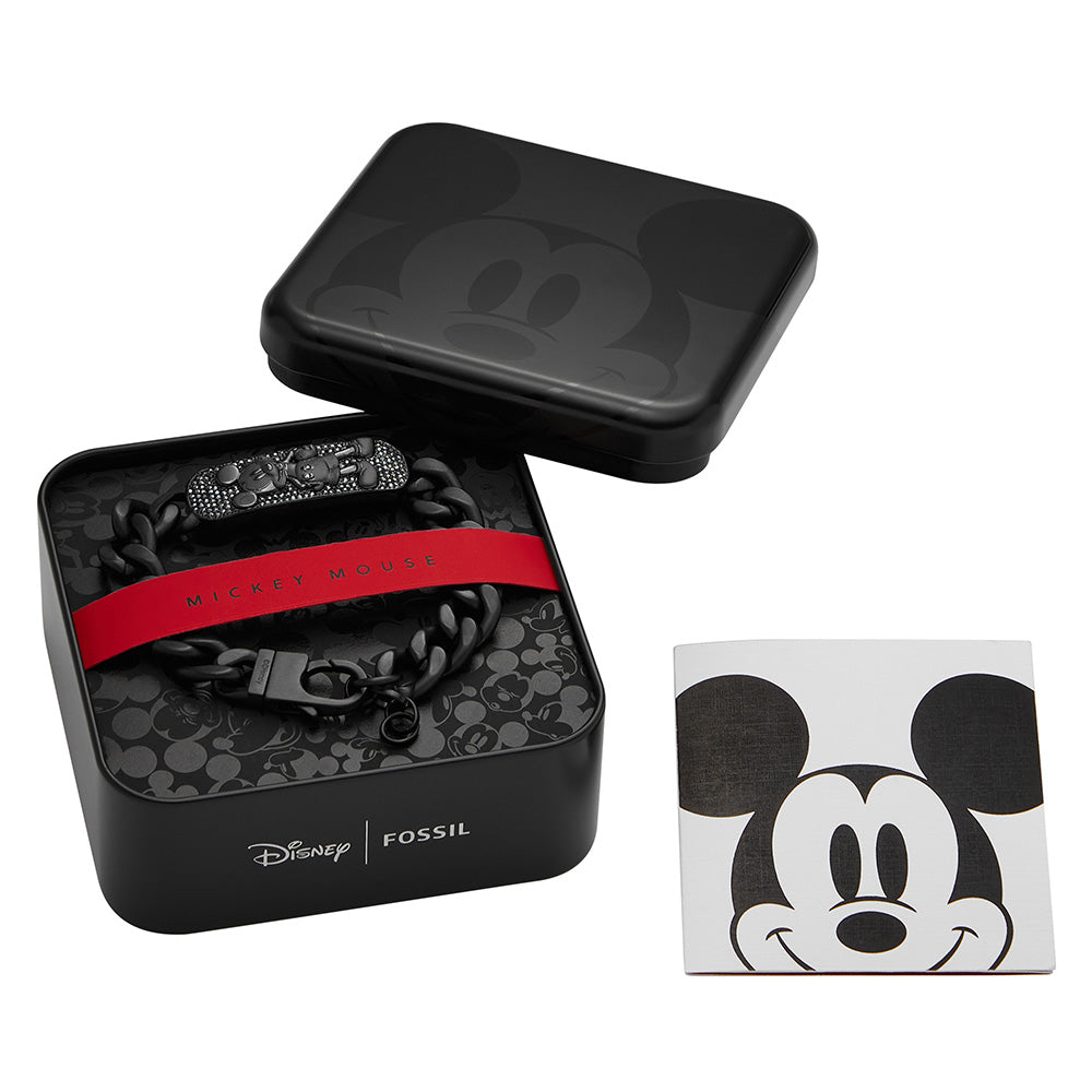 Disney Mickey Mouse Black Tone Stainless Steel Plaque ID Bracelet 100th Disney Anniversary