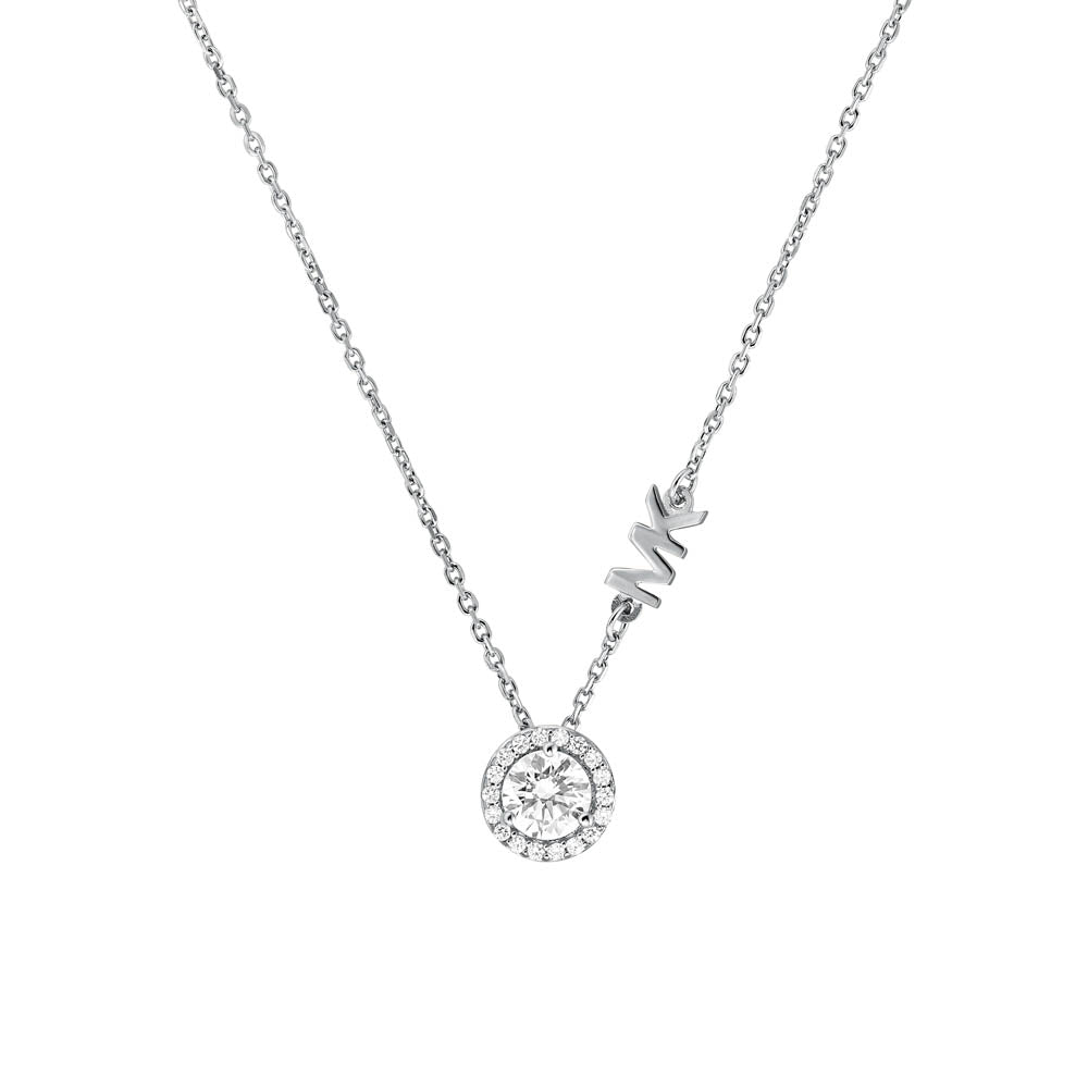 Michael Kors Sterling Silver Premium CZ Round Pendant with Chain