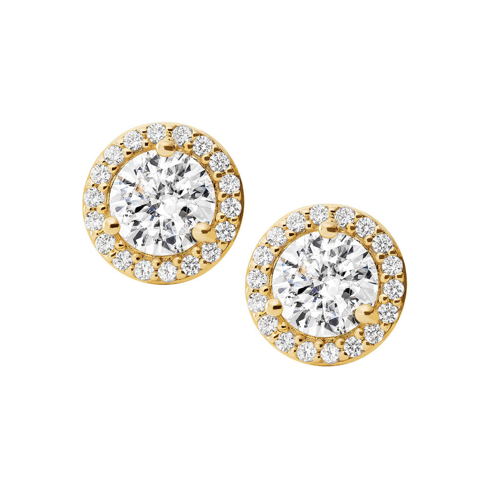 Michael Kors 14ct Yellow Gold Plated Sterling Silver Premium CZ Halo Stud Earring