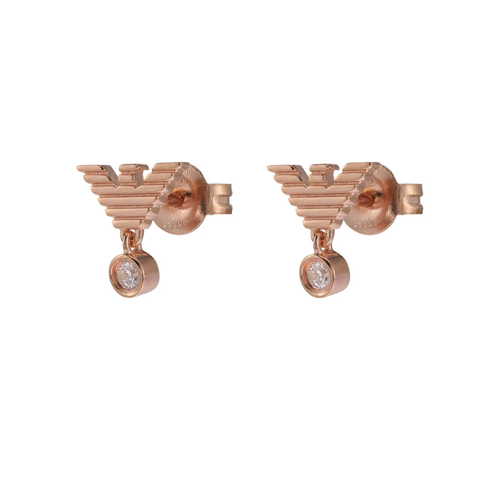 Emporio Armani Rose Gold-Plated Sterling Silver CZ Key Basics Stud Earrings