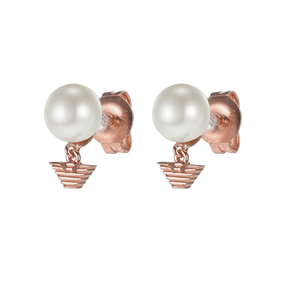Emporio Armani Rose Gold Plated Sterling Silver Key Basics Pearl Stud Earring