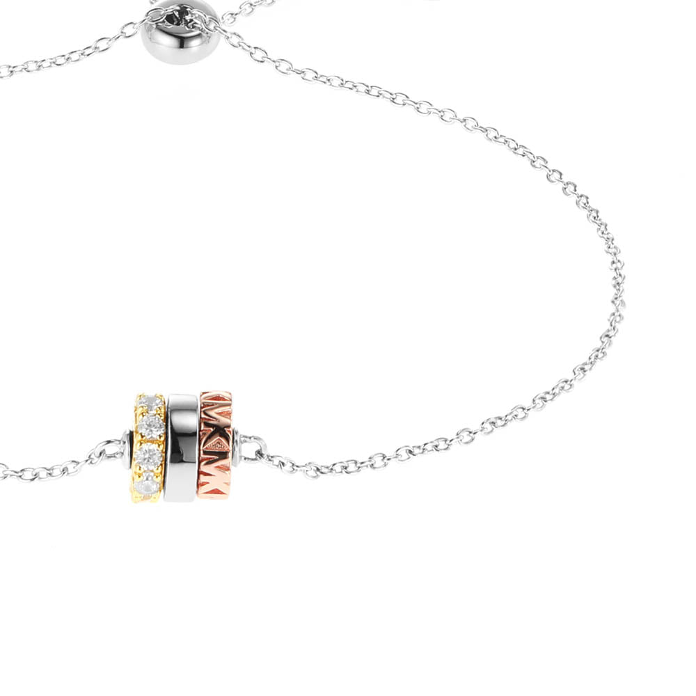 Michael Kors Three Tone Gold And Rose Gold Plated Sterling Silver Premium Rondelle Slider Bracelet