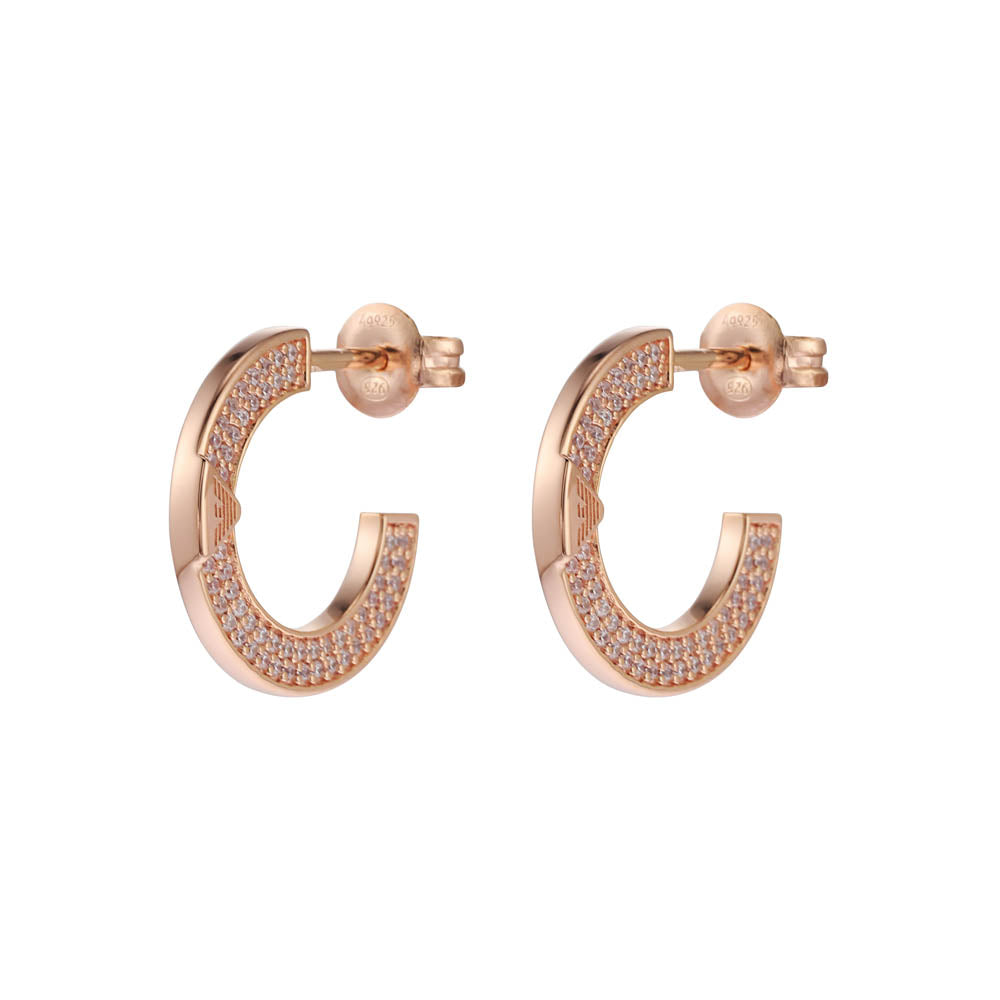 Emporio Armani Rose Gold Plated Sterling Silver Key Basics CZ Hoop Earrings