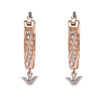 Emporio Armani Rose Gold Plated Stainless Steel Sentimental Logo Hoop Earrings
