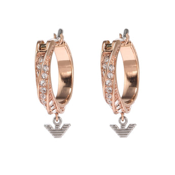 Emporio Armani Rose Gold Plated Stainless Steel Sentimental Logo Hoop Earrings