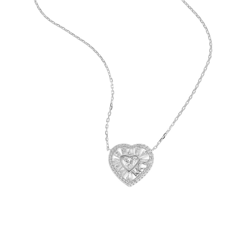 Michael Kors Sterling Silver Premium Tapered Baguette CZ Heart Pendant With Chain