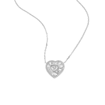 Michael Kors Sterling Silver Premium Tapered Baguette CZ Heart Pendant With Chain