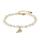 Emporio Armani Gold Plated Stainless Steel Sentimental Logo White Beads Bracelet
