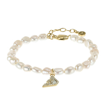 Emporio Armani Gold Plated Stainless Steel Sentimental Logo White Beads Bracelet