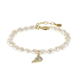 Emporio Armani Gold Plated Stainless Steel Sentimental Logo White Beads Bracelet