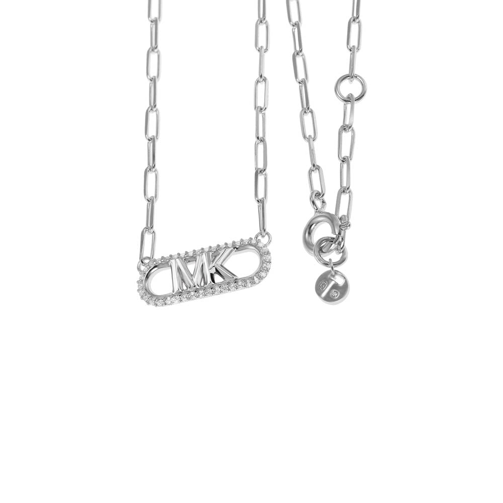 Michael Kors Sterling Silver Premium Pave Empire Link Pendant With Chain