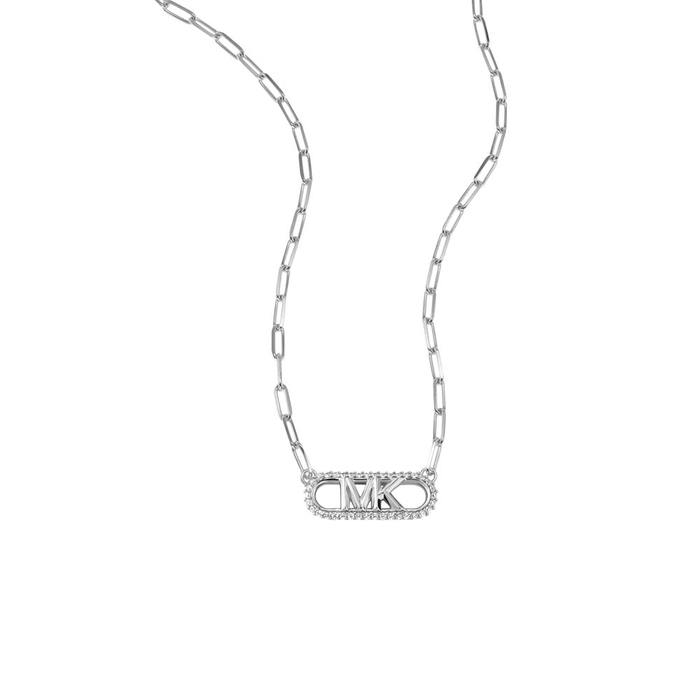 Michael Kors Sterling Silver Premium Pave Empire Link Pendant With Chain