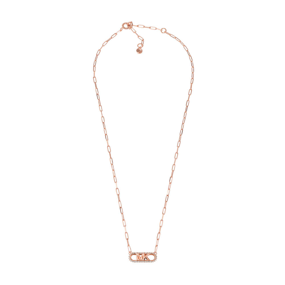 Michael Kors Rose Gold Plated Sterling Silver Premium Pave Empire Link Pendant with Chain