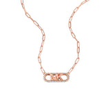 Michael Kors Rose Gold Plated Sterling Silver Premium Pave Empire Link Pendant with Chain