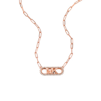 Michael Kors Rose Gold Plated Sterling Silver Premium Pave Empire Link Pendant with Chain