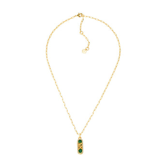 Michael Kors 14ct Yellow Gold Plated Brass Malachite Acetate Dog Tag Pendant with Chain