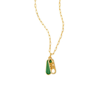 Michael Kors 14ct Yellow Gold Plated Brass Malachite Acetate Dog Tag Pendant with Chain
