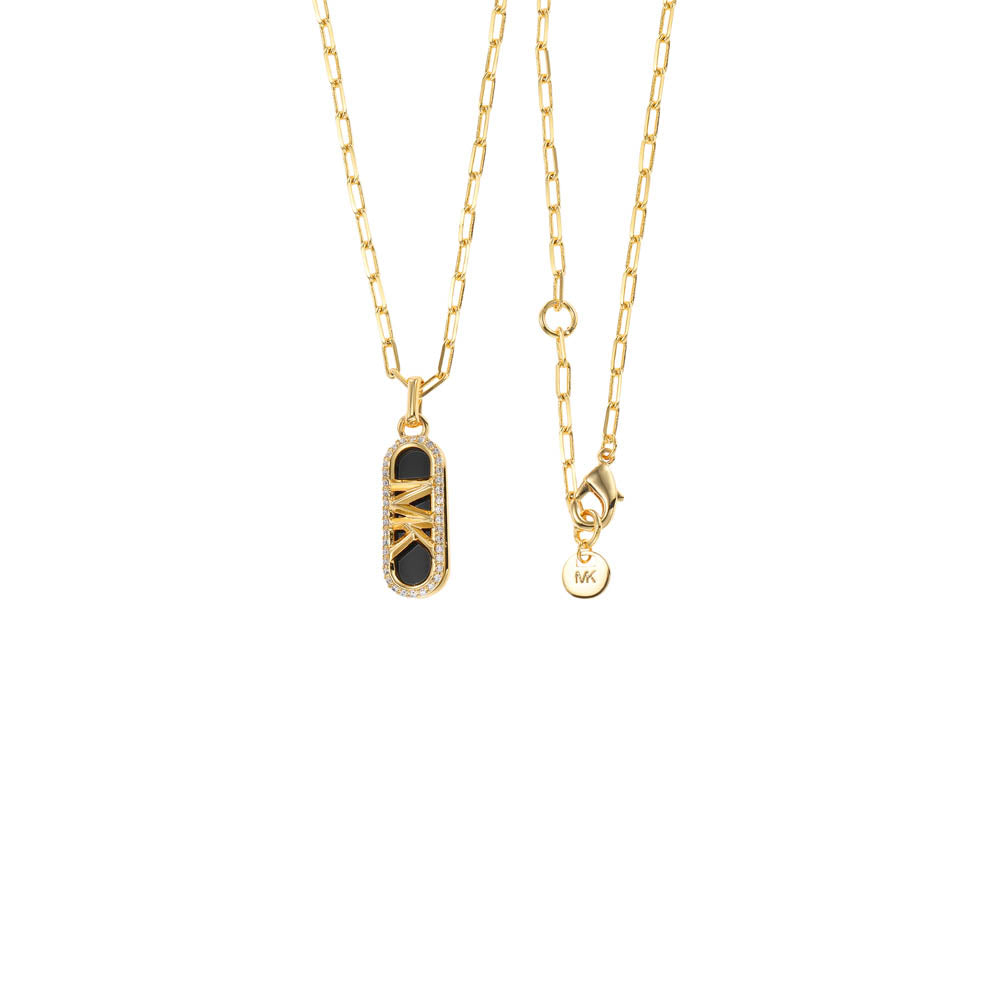 Michael Kors 14ct Yellow Gold Plated Brass Black Onyx Dog Tag Pendant with Chain