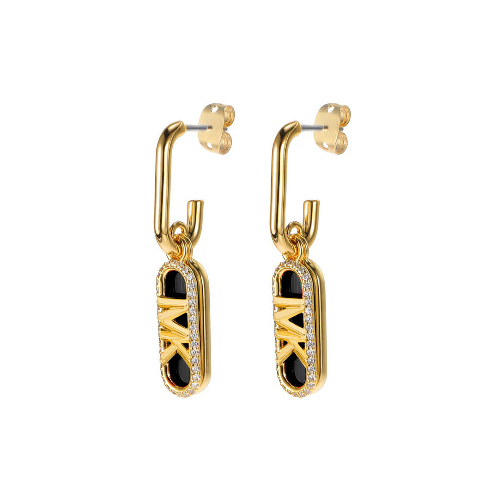 Michael Kors 14ct Yellow Gold Plated Brass Black Onyx Empire Charm Drop Earring