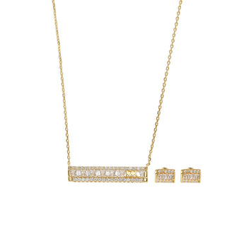 Michael Kors 14ct Yellow Gold Plated Sterling Silver Tapered Baguette Bar Earring & Pendant Chain Set