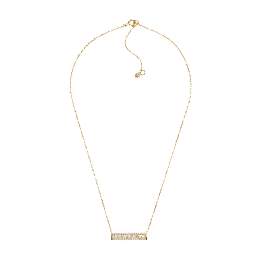 Michael Kors 14ct Yellow Gold Plated Sterling Silver Tapered Baguette Bar Earring & Pendant Chain Set