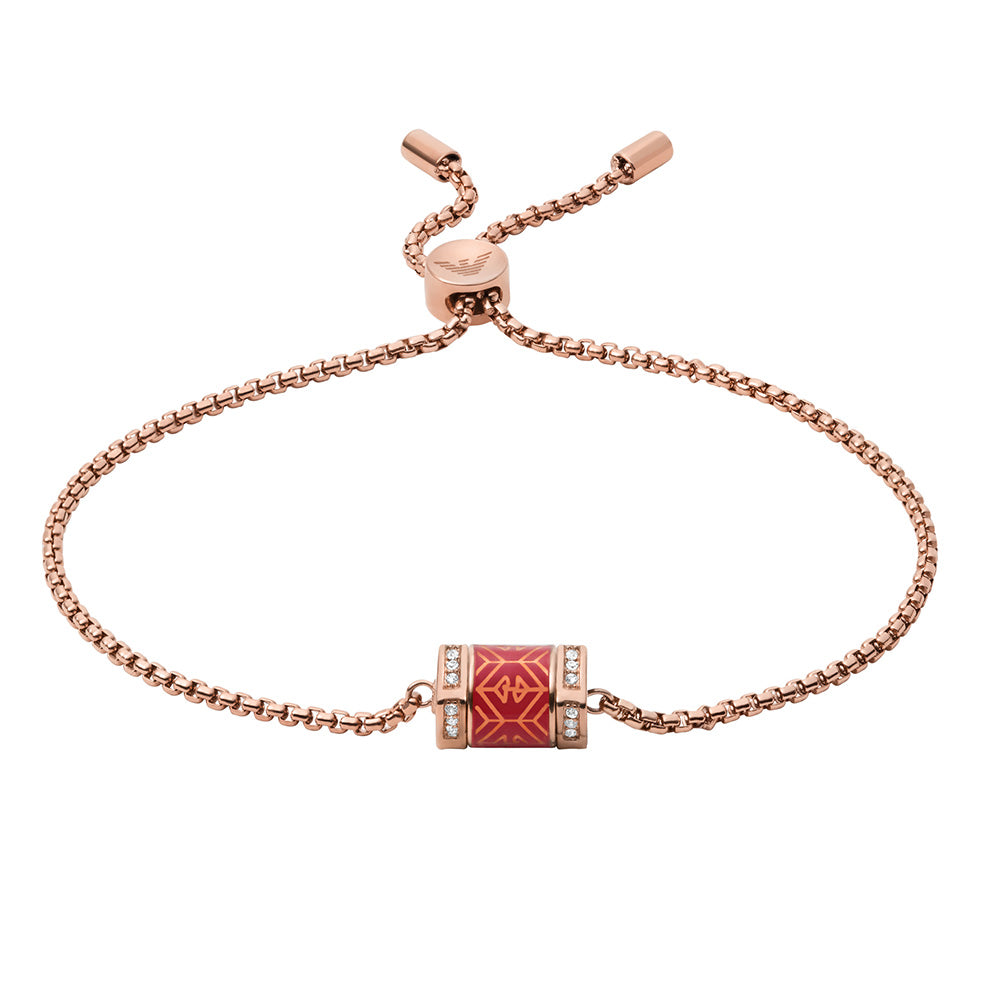 Emporio Armani Rose Gold Plated Stainless Steel Red Lacquer Bracelet