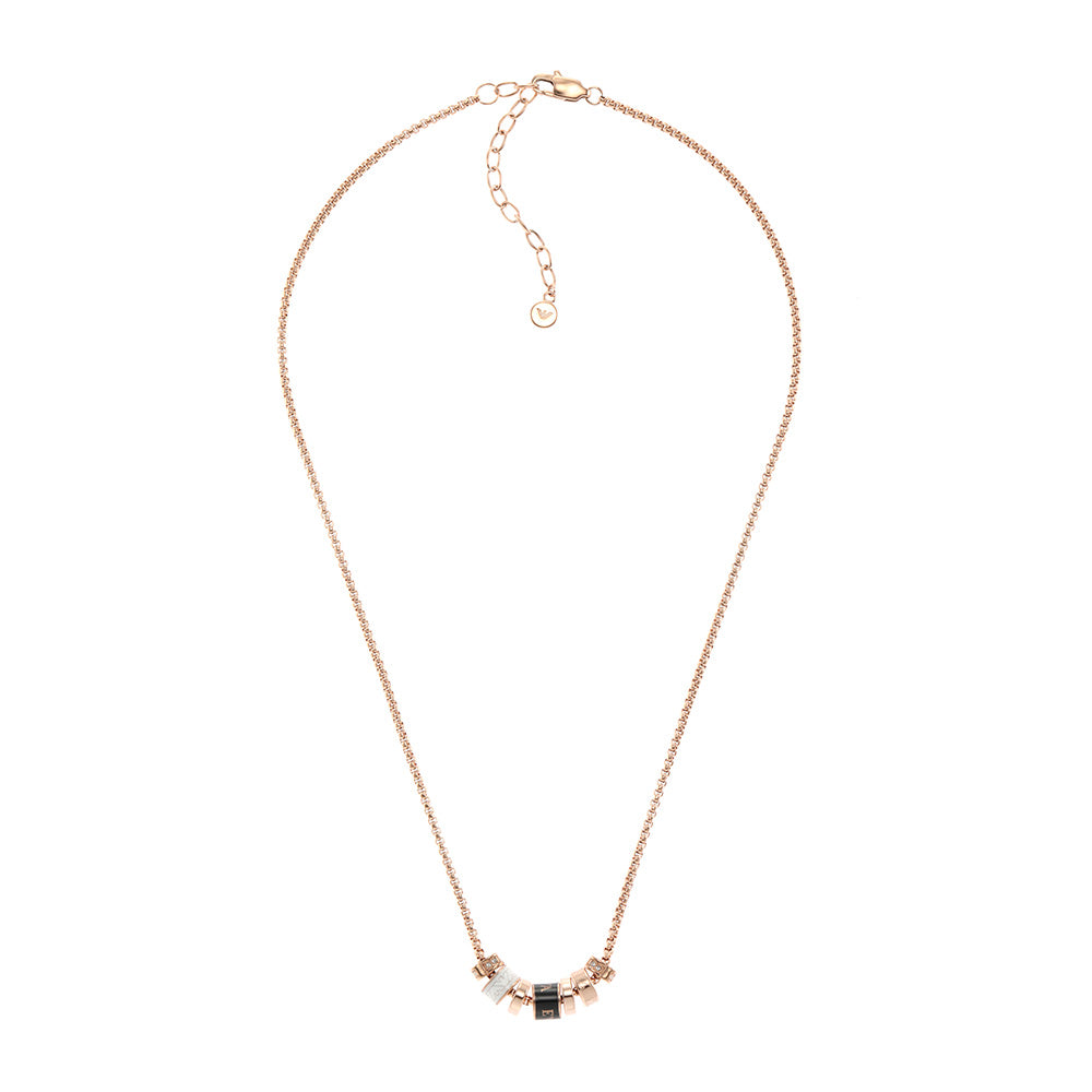 Emporio Armani Rose Gold Plated Stainless Steel Black Lacquer Components Pendant With Chain