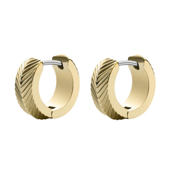 Fossil Yellow Gold Plated Stainless Steel Harlow Linear Texture Hoop Earring