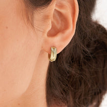 Load image into Gallery viewer, Fossil Yellow Gold Plated Stainless Steel Harlow Linear Texture Hoop Earring