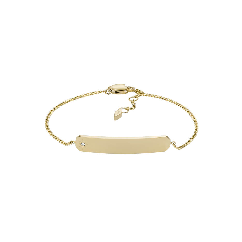 Fossil Yellow Gold Plated Stainless Steel Drew ID Bracelet