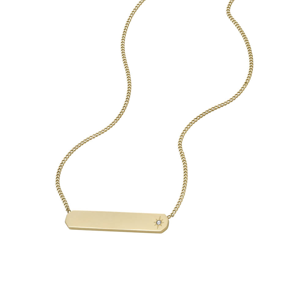 Fossil Yellow Gold Plated Stainless Steel Drew ID Pendant with Chain