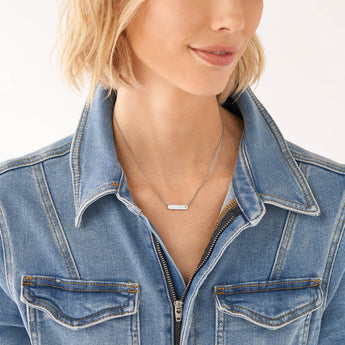 Fossil Silver Plated Stainless Steel Drew ID Pendant with Chain