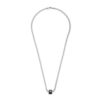 Emporio Armani Stainless Steel Black Marble Pendant On Chain