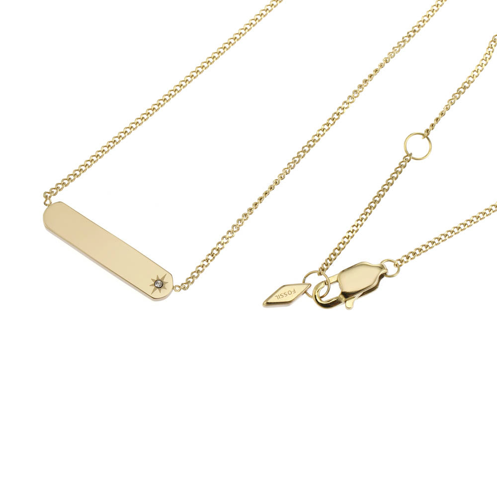 Fossil Yellow Gold Plated Stainless Steel Drew Bar Pendant with Chain
