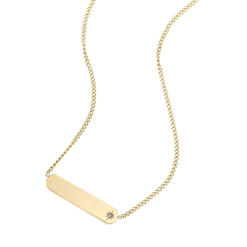 Fossil Yellow Gold Plated Stainless Steel Drew Bar Pendant with Chain