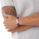 Emporio Armani Stainless Steel Blue Leather ID Bracelet