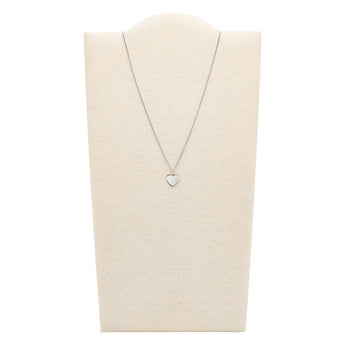 Fossil Silver Plated Stainless Steel Drew Heart Pendant with Chain