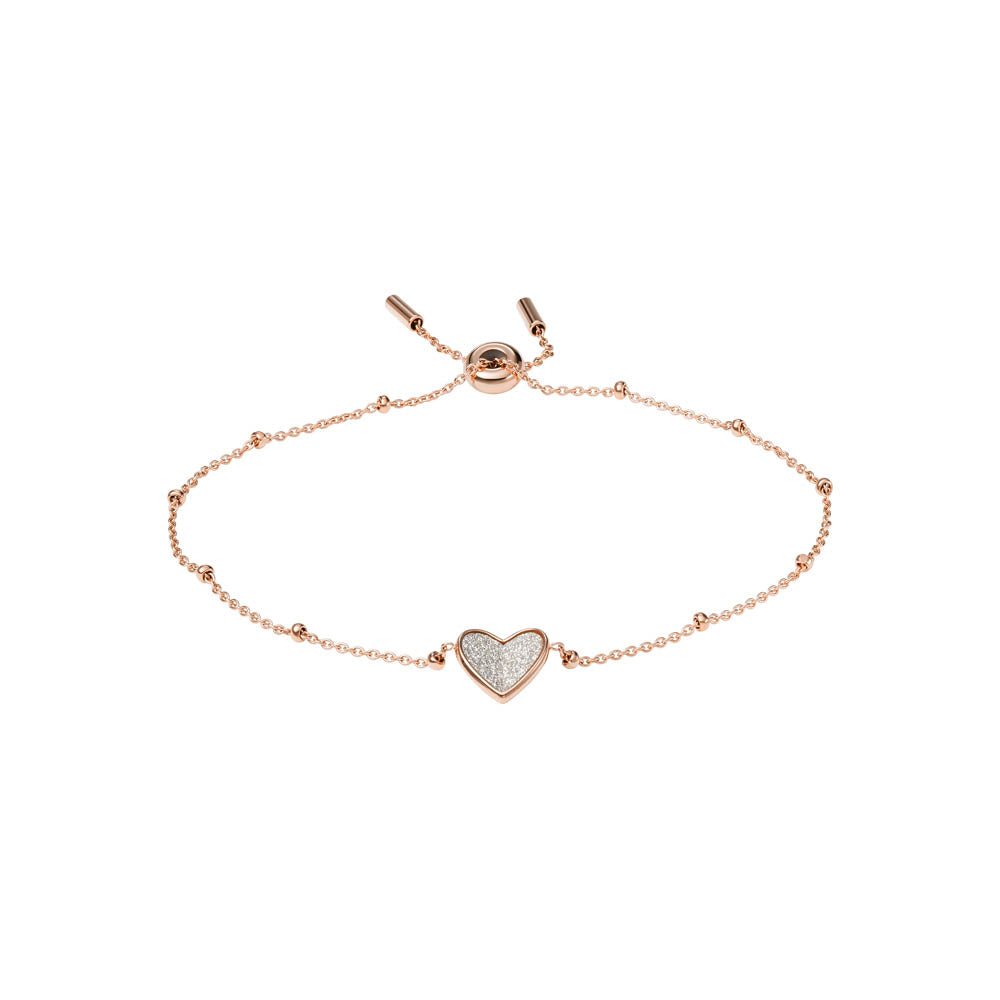Fossil Rose Gold Plated Stainless Steel Sadie Flutters Heart Bracelet