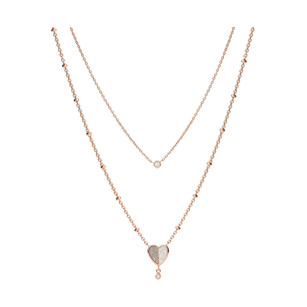 Fossil Rose Gold Plated Stainless Steel Sadie Flutter Heart Pendant with Multi-Strand Chain