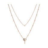 Fossil Rose Gold Plated Stainless Steel Sadie Flutter Heart Pendant with Multi-Strand Chain